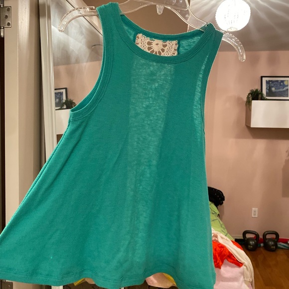 Teal Flowy Tank Top White Flower Embroidery Sz S!! - Picture 2 of 4